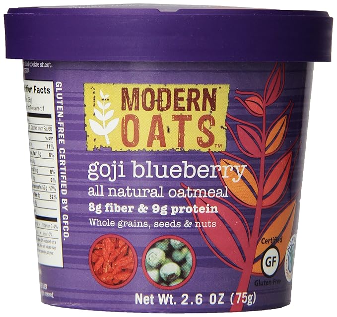 Modern Oats Goji Blueberry Instant Oatmeal Cups with Lid – Gluten-Free Vegan Non-GMO Oatmeal with Protein &amp Fiber – Breakfast On the Go – Whole Grain Oats with Goji Berries Blueberries Nuts &a