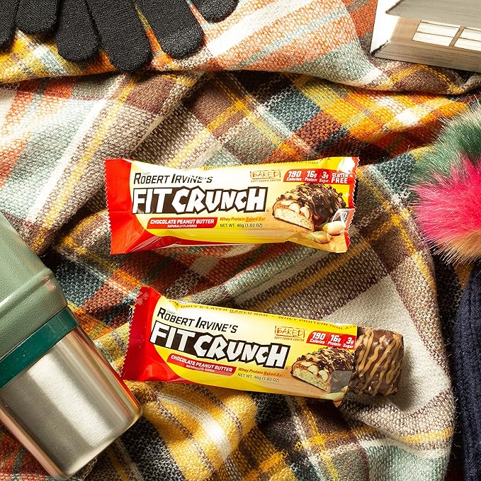 FITCRUNCH Snack Size Protein Bars 6-Layer Baked Bar 3g of Sugar Gluten Free &amp Soft Cake Core (9 Bars Chocolate Peanut Butter)