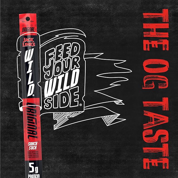 Jack Link's WILD Snack Sticks Original - Protein Snack Sticks Made with 5g of Protein Keto Friendly Individually Wrapped - 1.0 Oz. (Pack of 20)