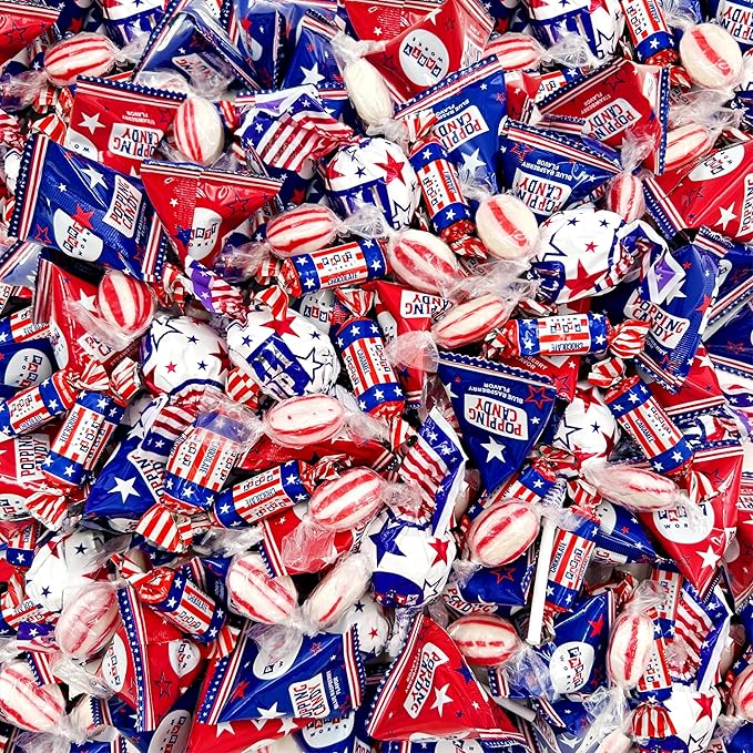 Patriotic Party Candy Mix | 3-Pound Bag About 180 Pieces | Popping Rocks Lollipops Peppermint Drops
