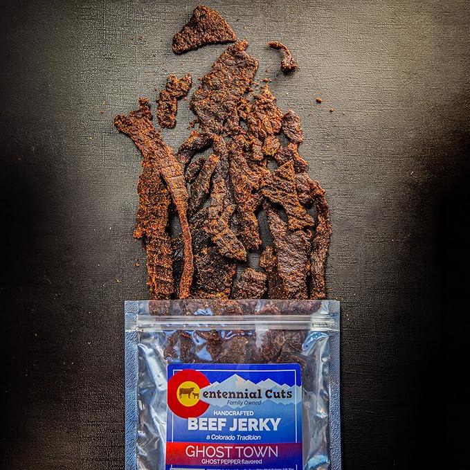 Centennial Cuts Beef Jerky – Ghost Town Ghost Pepper – High Protein Bold Ghost Pepper Heat – 7 oz Snack