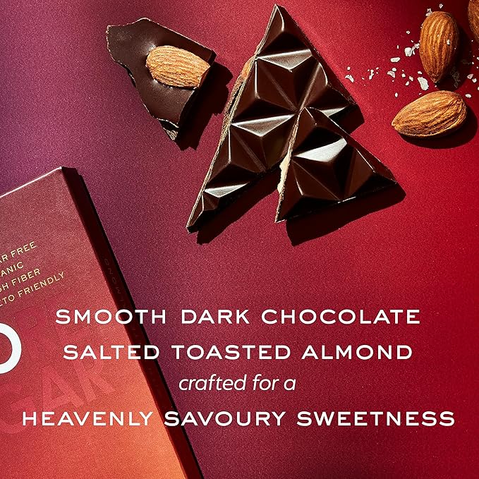 NOMOSU | Organic 72% Dark Chocolate with Salted Almonds | 65g | 4 Pack | Sugar Free | USDA Organic | Keto &amp Low Carb Friendly | Vegan | Bold Cacao with Crunchy Almonds | Guilt Free Chocolate Snack