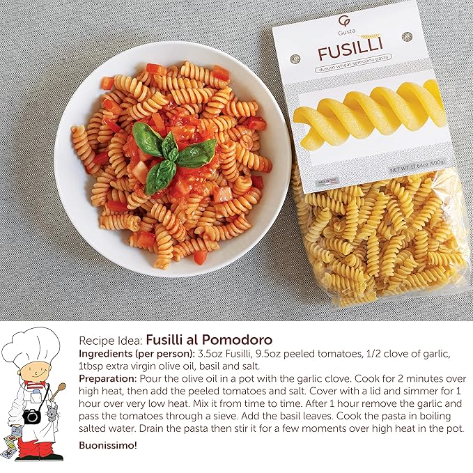 Gusta Rotini Fusilli Pasta - Premium Italian Pasta from Italy - Durum Wheat Semolina Organic Al Dente Pasta - Non-GMO &amp Gourmet Pasta - Family Owned Brand - 17.64oz / 500g (2 Pack)