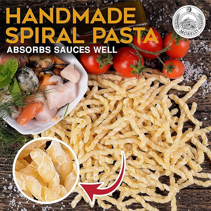 Morelli Spiral Pasta - Organic Premium Durum Wheat Semolina Italian Pasta from Italy - Protein-Rich Ancient Grains All Natural Gourmet Italian - Busiate (Trofie Gemelli) 17.6 Oz - Pack of 2