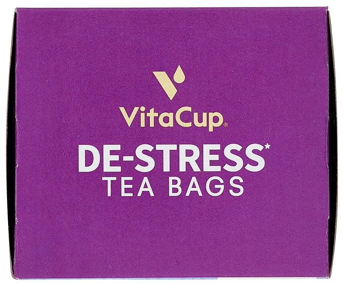 DeStress Herbal Tea Bags by VitaCup Relax &amp Chill w/Chamomile L-Theanine Valerian Root &amp B Vitamins Caffeine Free Single Serve Wellness Tea Sachet Bag 14 ct