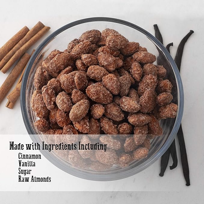 Cinnamon Roasted Almonds 60 oz (3.75 lb) - Candied Almonds Glazed with Cinnamon to Satisfy Any Sweet Tooth - Artisan Hand-Roasted Sweet Nuts by Pop’N Nuts