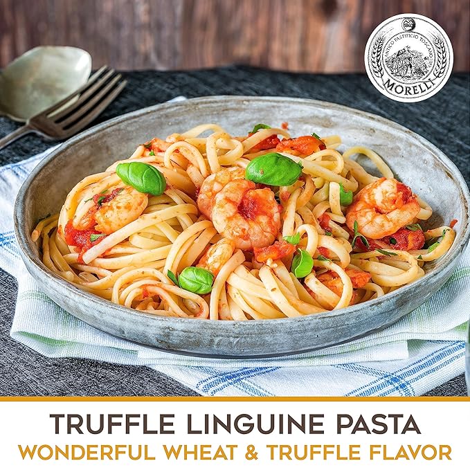 Morelli Italian Truffle Linguine Pasta - Gourmet Organic Pasta Handmade in Small Batches Imported from Italy Made With Durum Wheat Semolina - 8.8 oz / 250 g (16 Pack)