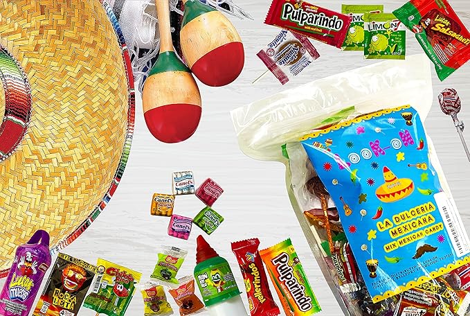 Mexican Candy Assortment Snacks Pack - Variety of Spicy Sweet and Sour Candies Includes Lucas Candy Pelon Pelo Rico Pulparindo Rellerindo by LookOn - 90 Count