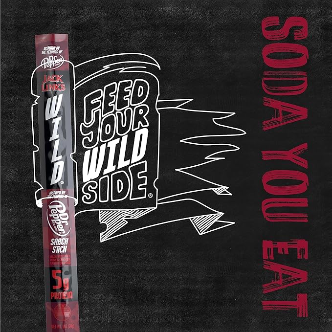 Jack Link's WILD Snack Sticks Dr Pepper Inspired Flavors - Protein Snack Sticks with 5g of Protein per Serving Keto Friendly Individually Wrapped - 1.0 oz (Pack of 20)