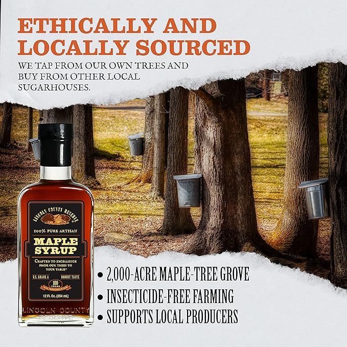 Pure Maple Syrup 12 Oz Glass Bottle Grade A Dark Robust Bold Flavor (known as Grade B) Artisan Maple Syrup Gift USA Made Breakfast Syrups &amp Toppings by Lincoln County Reserve