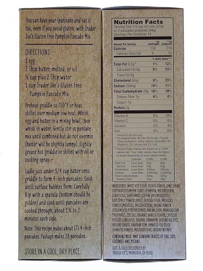 Trader Joes Gluten Free Pumpkin Pancake Mix - 18.5oz (Pack of 2)