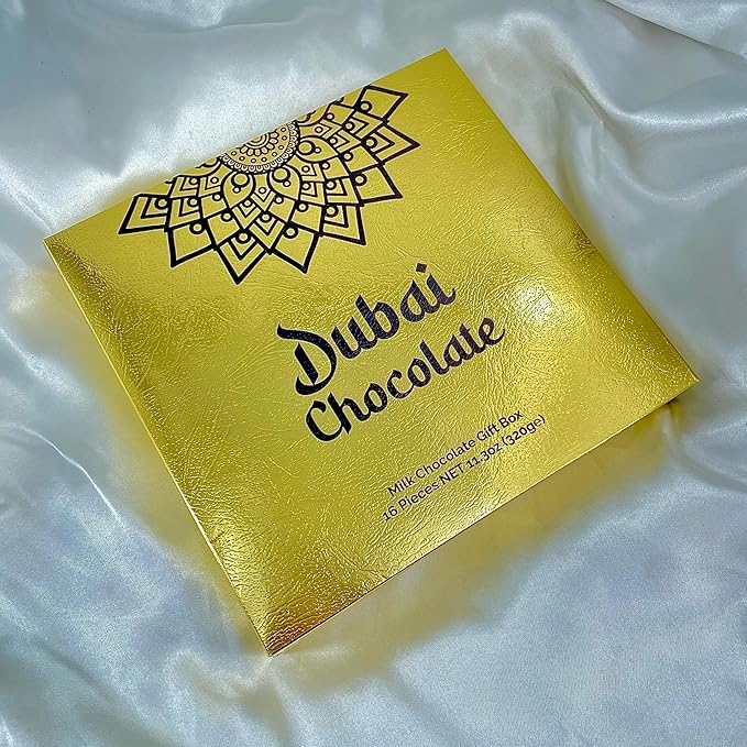Dubai Pistachio Chocolate Gift Box – 16 Pieces x 0.7 oz) | Premium Stuffed Chocolate Gold-Wrapped Treats Inspired by Knafeh