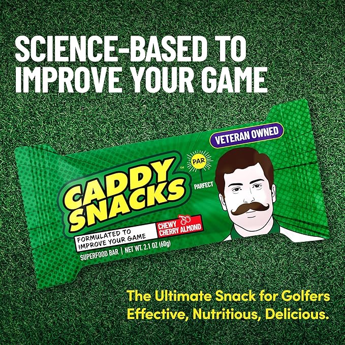 Caddy Snacks Chewy Cherry Almond – Healthy Snack Bars | Low Sugar | Vegan | Gluten Free | On-the-Go Golf Snack | 2.1 oz Bars 12 Count