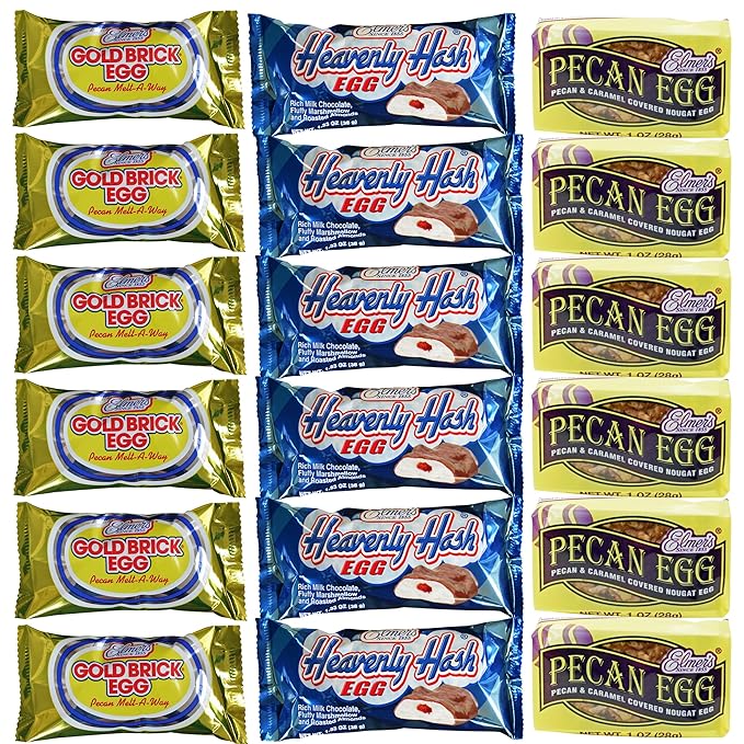 Elmer's Chocolate Easter Eggs- 6 Gold Brick 6 Heavenly Hash and 6 Pecan Eggs