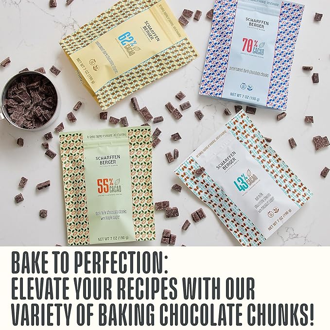 Scharffen Berger Baking Chocolate Chunks (7 Ounce Pack of 3) - Dark Milk Chocolate Chunks for Baking with Maple Sugar 55% Cacao Gluten Free Non GMO Natural Chocolates Individual Baking Chocolate