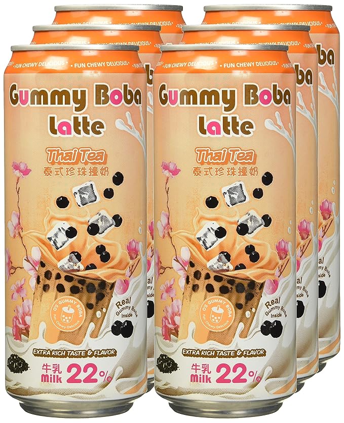 O's Bubble Gummy Boba Latte Canned Bubble Tea Drink With Chewy Boba Pearls (Konjac) 22% whole milk blend 470ml(15.9 fl oz/can) THAI TEA (Pack of 12)
