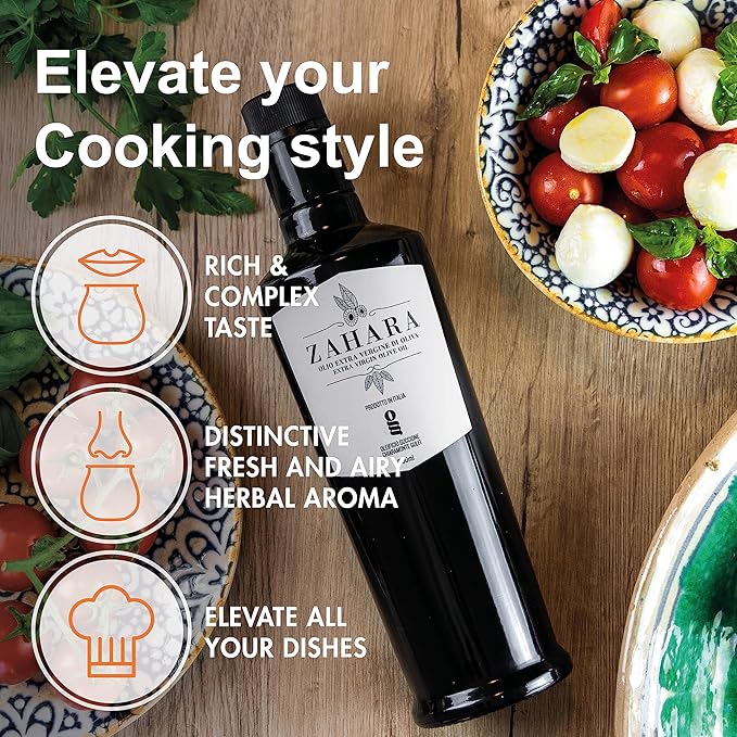 Zahara Extra Virgin Olive Oil From Italy | Sicilian Pure EVOO | Premium Early Harvest Cold Pressed | Multiple Award Winner From Oleificio Guccione | 8.4 fl oz (250ml) Bottle With Beautiful Gift Box