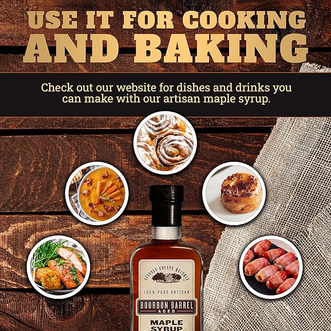 Lincoln County Reserve Bourbon Maple Syrup Made in USA | Bourbon Barrel Aged. Grade A Amber Rich Taste in Sustainable 12oz Glass Bottle. Gluten Free for Pancakes and Waffles