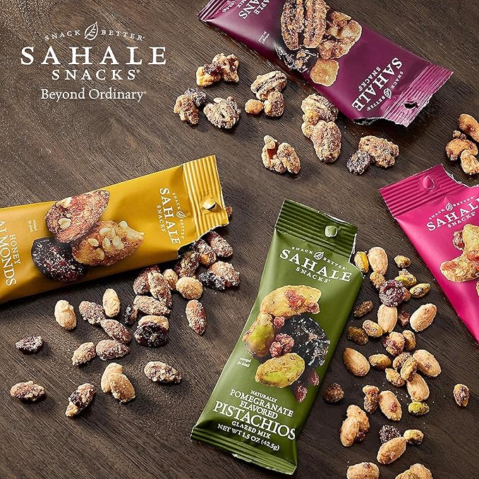Sahale Snacks Honey Almonds Glazed Mix 1.5 oz Grab &amp Go Bags (18 Packs) - Dry-Roasted Deluxe Mixed Nuts with Tart Cranberries &amp Madagascar Vanilla - Non-GMO Kosher &amp Certified Gluten-Fr