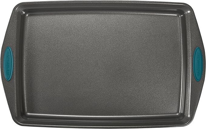 Rachael Ray Bakeware Nonstick Cookie Pan Set 3-Piece Gray with Marine Blue Grips