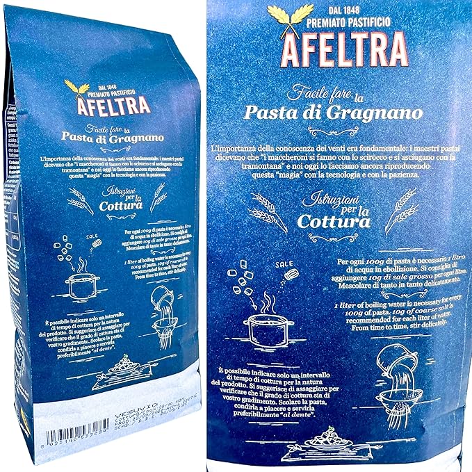 Afeltra Vesuvio Pasta from Italy 17.6 oz. (500g)(Pack of 4) Pasta di Gragnano IGP - Torchio - Vesuvio - Authentic Italian - Noodles from Durum Wheat Semolina