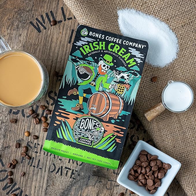 Bones Coffee Company Cookies 'N Dreams and Irish Cream Flavored Ground Coffee Beans Bundle | 12 oz Medium Roast Arabica Low Acid Coffee (Ground)