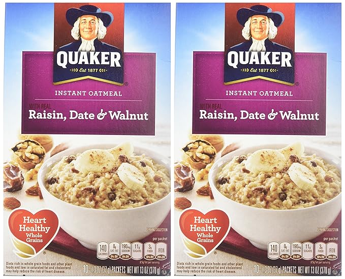Quaker Instant Oatmeal Raisin Date &amp Walnut 1.3 Ounce 8 Count (Pack of 3)