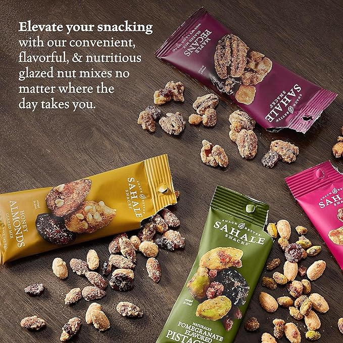 Sahale Snacks Glazed Mix Nut Blend Variety Pack 1.5 Oz Grab &amp Go Bags (12 Total Packs) - Four Different Dry-Roasted Deluxe Mixed Nuts Blends Included - Non-GMO Kosher &amp Certified Gluten-Free