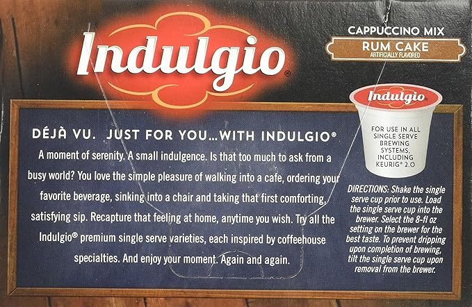 Indulgio Cappuccino for K-Cup Brewers Rum Cake 12 Count (Pack of 6)