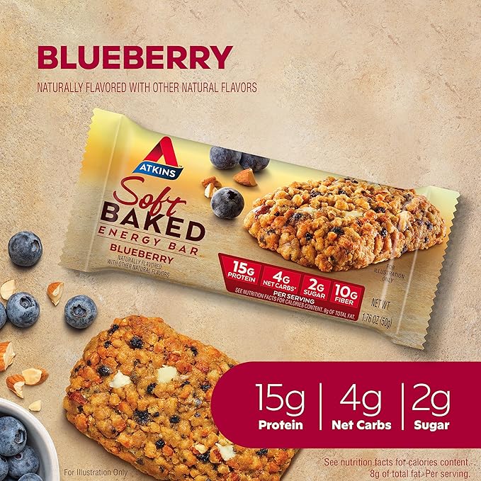 Atkins Soft Baked Blueberry Protein Bars 20 Count &amp Caramel Chocolate Nut Roll Snack Bars 16 Count Bundle