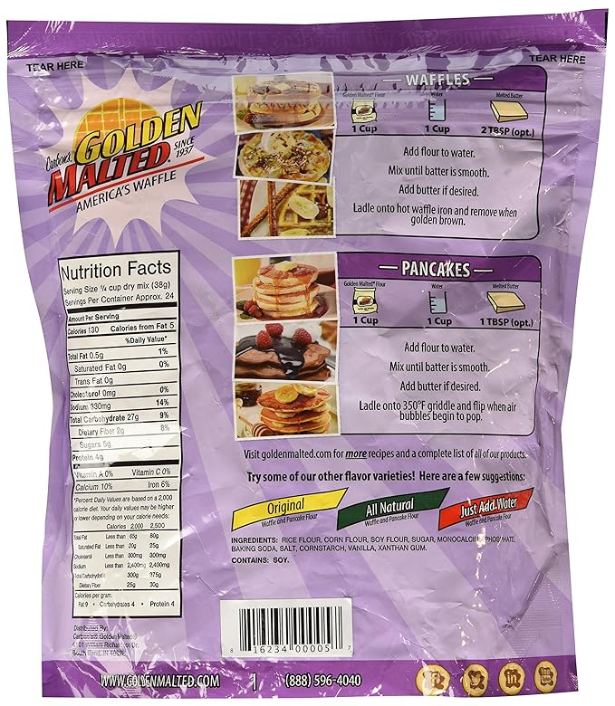 Carbon's Golden Malted Gluten Free Waffle and Pancake Mix 32 Ounce