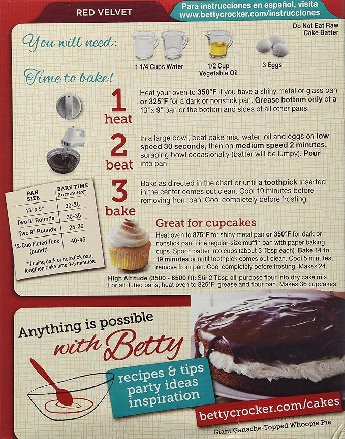 Betty Crocker Supermoist Cake Mix Red Velvet 15.25oz Box (Pack of 6)