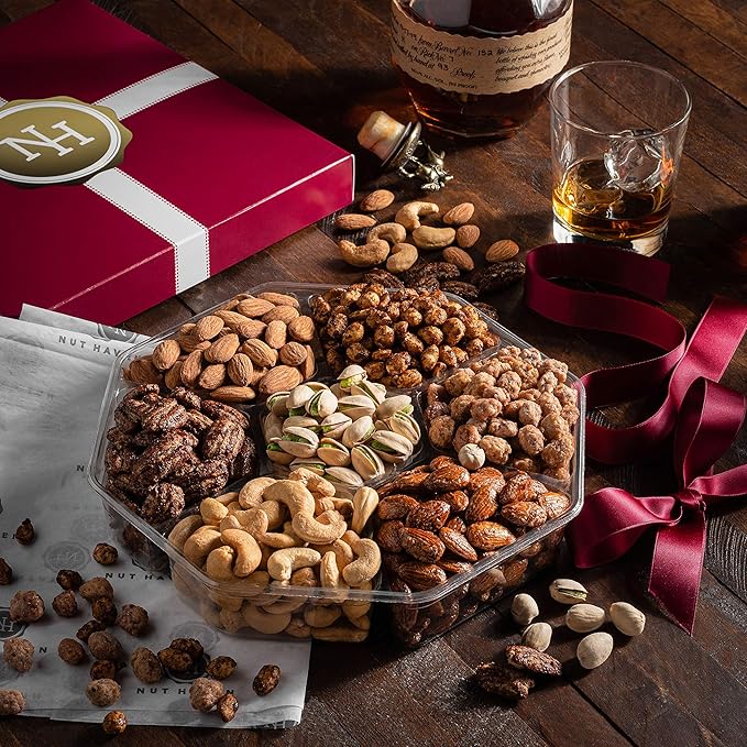 Holiday Nuts Gift Basket - Assortment of Sweet &amp Roasted Salted Gourmet Nuts - Food Gift Box for Him Husband Christmas Fathers Day Mothers Day Sympathy Family Men &amp Women