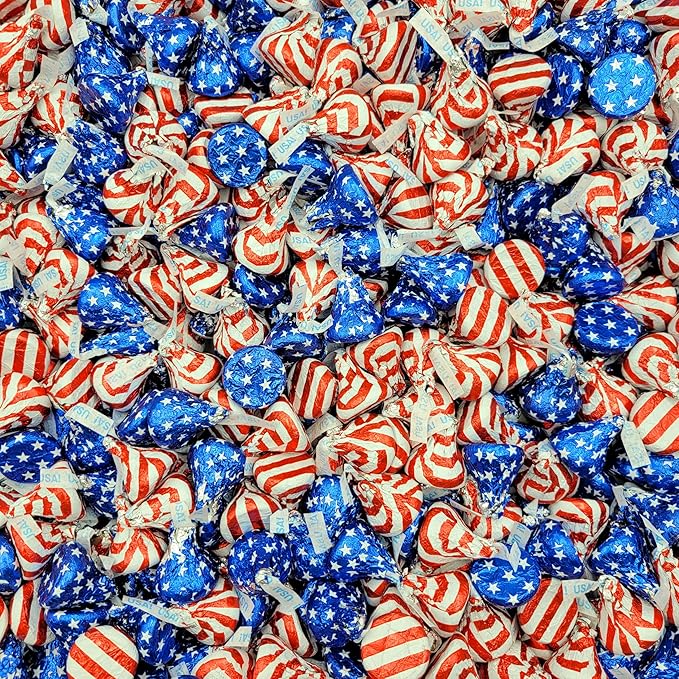 Patriotic Kisses 4th of July Candy - 200 Pieces Milk Chocolate Patriotic Candy Individually Wrapped Red White and Blue Kisses Bulk - USA Chocolate Bulk Bag Perfect for July 4th Celebrations - 2 Pound