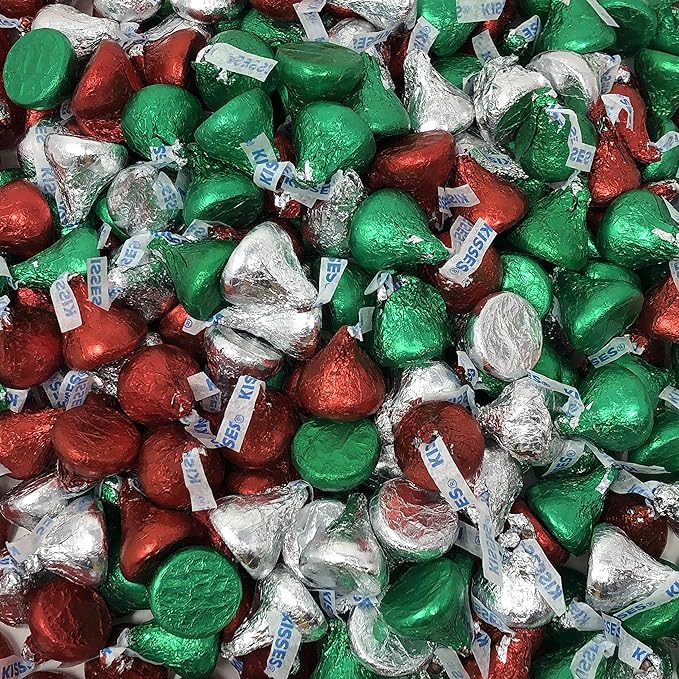Hershey's Christmas Milk Chocolate Kisses Red Green and Silver Colored Foils Perfect for Christmas Parties Holiday Gifting or Stocking Stuffers 10 Pounds