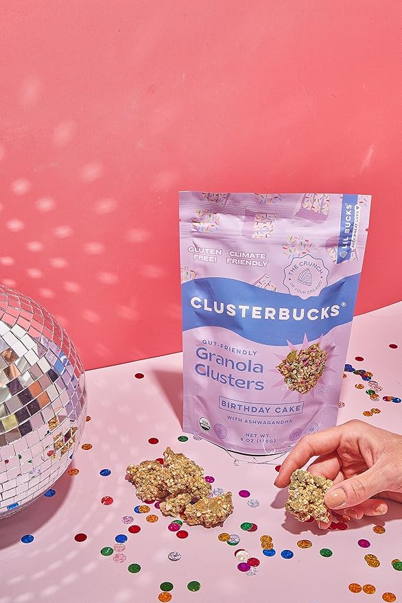 Clusterbucks Superfood Clusters – Grain-Free Keto-Friendly Granola with Regeneratively Grown Sprouted Buckwheat– Gluten-Free Low-Carb Organic Healthy Snack (6 Ounce (Pack of 6) Birthday Cake)