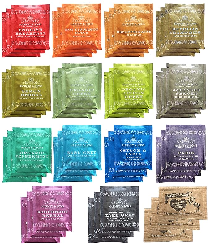 Harney &amp Sons Assorted Tea Bag Sampler Bundle 42 Count With Honey Crystal Packs Great for Birthday Hostess and Co-worker Gifts Tea Set Gifts Tea Variety Pack