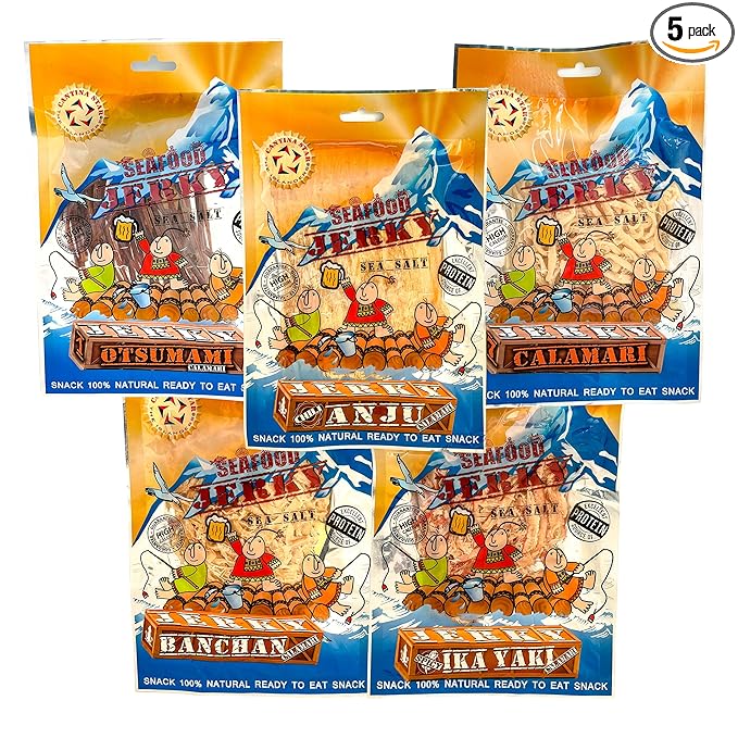 CANTINA STAR Calamari Party Set | Calamari Jerky (Dried Calamari) | Anju Banchan Calamari Ika Yaki Otsumami | 2.8oz - 5 Count