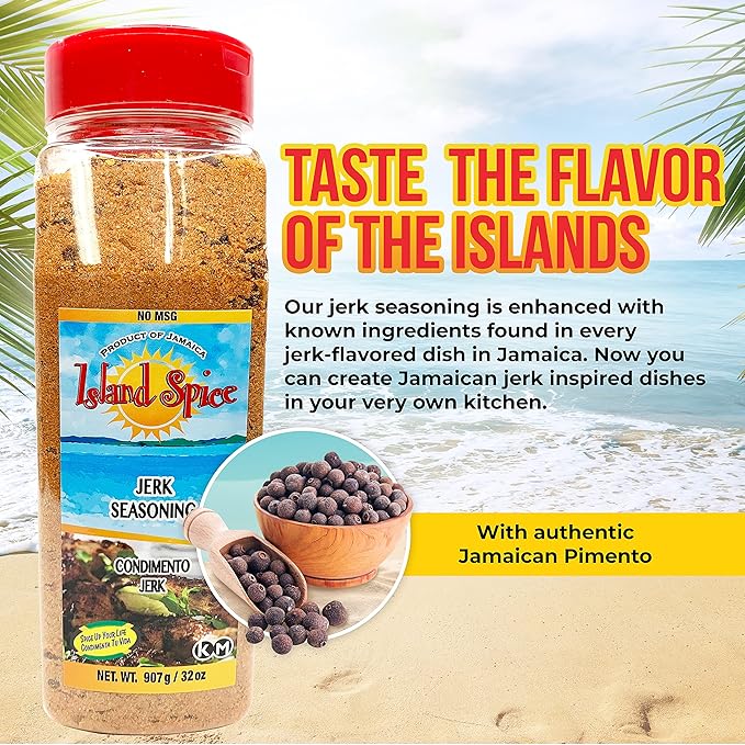Island Spice Jerk Seasoning 32 ounces - Gluten-Free Vegan-Friendly Dry Rub with Real Jamaican Pimento - Authentic Jerk Flavors and Spice Blend - Use on Chicken Pork Beef Seafood and Vegan Dishes
