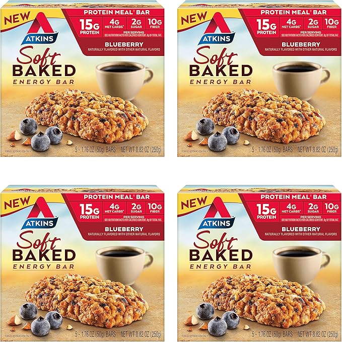 Atkins Soft Baked Blueberry Protein Bars 20 Count &amp Caramel Chocolate Nut Roll Snack Bars 16 Count Bundle