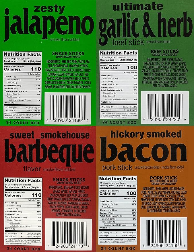 Western's Smokehouse Meat Sticks Variety Pack of 40 – 8 Flavors of Pork and Beef Jerky - Bulk Snacks Individually Wrapped Gluten-Free MSG-Free Soy-Free No Nitrates