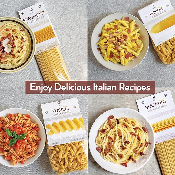 Gusta Bucatini Pasta Noodles Variety Pack - Premium Italian Pasta from Italy - Durum Wheat Semolina - Slow Drying - Non-GMO &amp Gourmet - Family Owned Brand - 17.64oz / 500g (8 Pack)