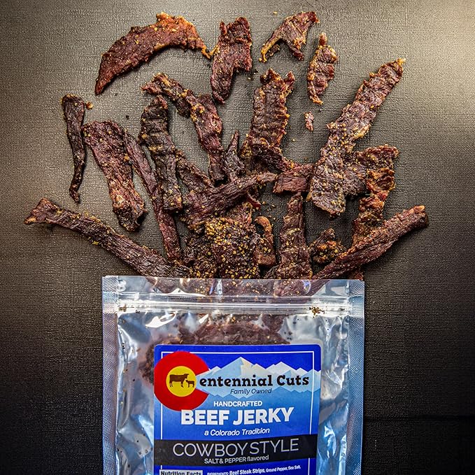 Centennial Cuts Beef Jerky – Cowboy Style - High Protein Zero Sugar &amp Zero Carbs 3 Simple Ingredients – 7 oz Snack