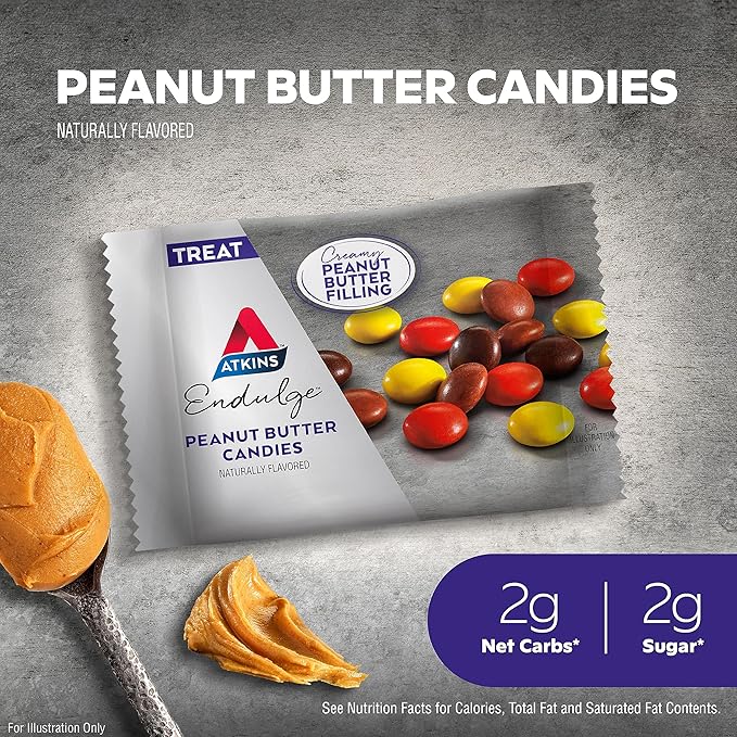 Atkins Endulge Treat Peanut Butter Candies 2g Net Carbs 2g Sugar Creamy Peanut Butter Filling Low Carb Low Sugar 4 Packs (5 Count Each)