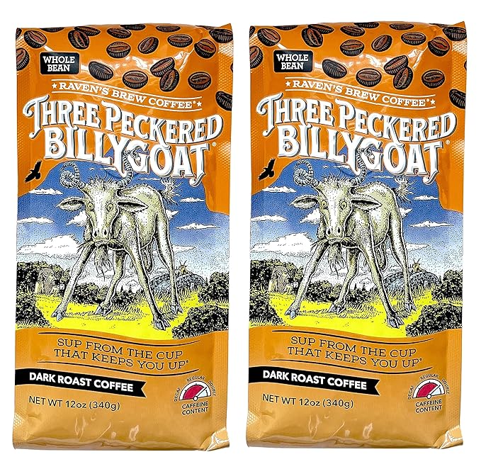 Raven's Brew Coffee High Caffeine Coffee Dark Roast Whole Bean – Three Peckered Billy Goat 2-pack of 12oz