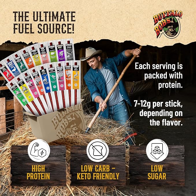 Buffalo Bob's Wild Game Meat Snacks (1oz Stick 10 Pack) Exotic Variety Assortment Sampler Gift for Men/Dad Stocking Stuffer Adventure Enthusiast