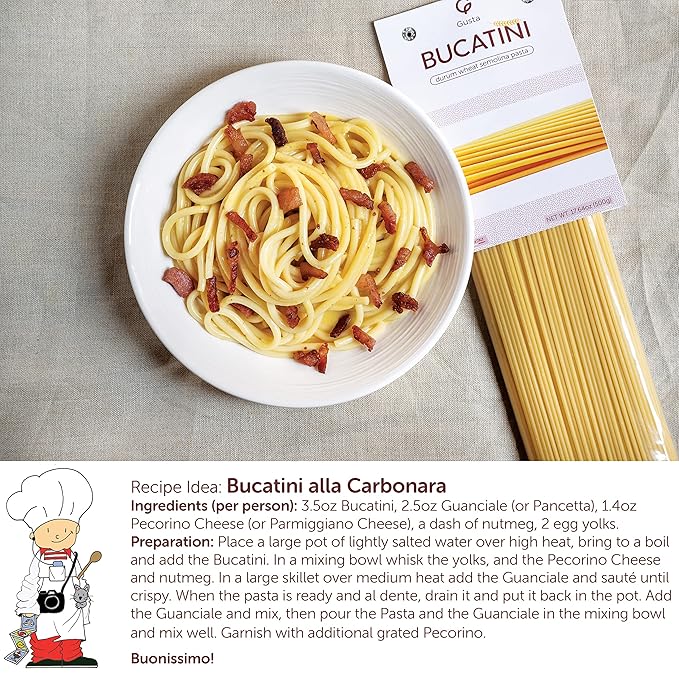 Gusta Bucatini Pasta Noodles - Premium Italian Pasta from Italy - Durum Wheat Semolina Organic Al Dente Pasta - Non-GMO &amp Gourmet Pasta - Family Owned Brand - 17.64oz / 500g (2 Pack)