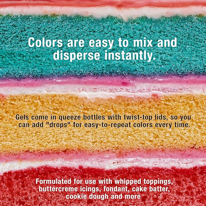 12 Food Color U.S. Cake Supply 2.3-Ounce Liqua-Gel Cake Food Coloring Variety Pack with Color Mixing Wheel - Made in the U.S.A.