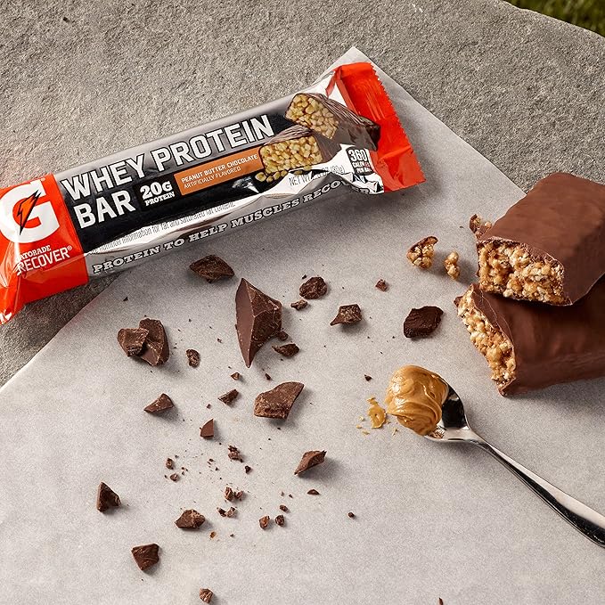 Gatorade Whey Protein Recover Bars Peanut Butter Chocolate 2.8 ounce bars (Pack of 12)