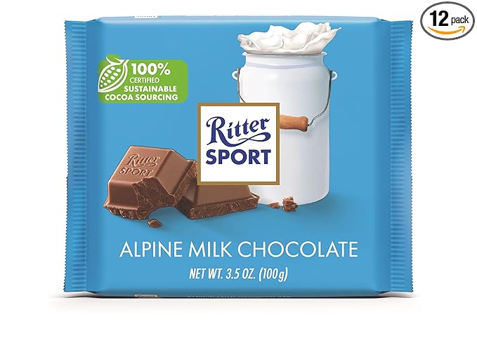 Ritter Sport Alpine Milk Chocolate 3.5 Ounce Bar 12 Pack 100% certified Sustainable Cocoa
